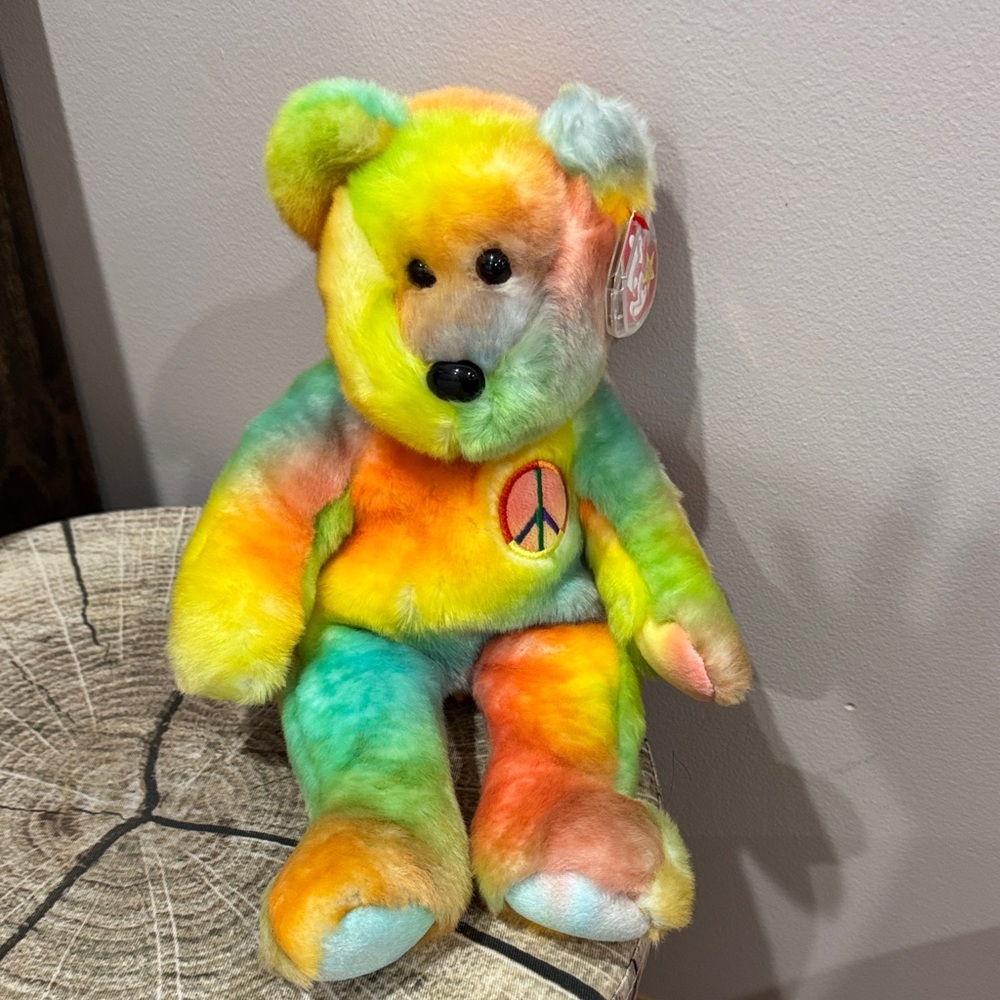 Large Ty Peace Vintage Tie-Dye Plush Bear with Peace Symbol
